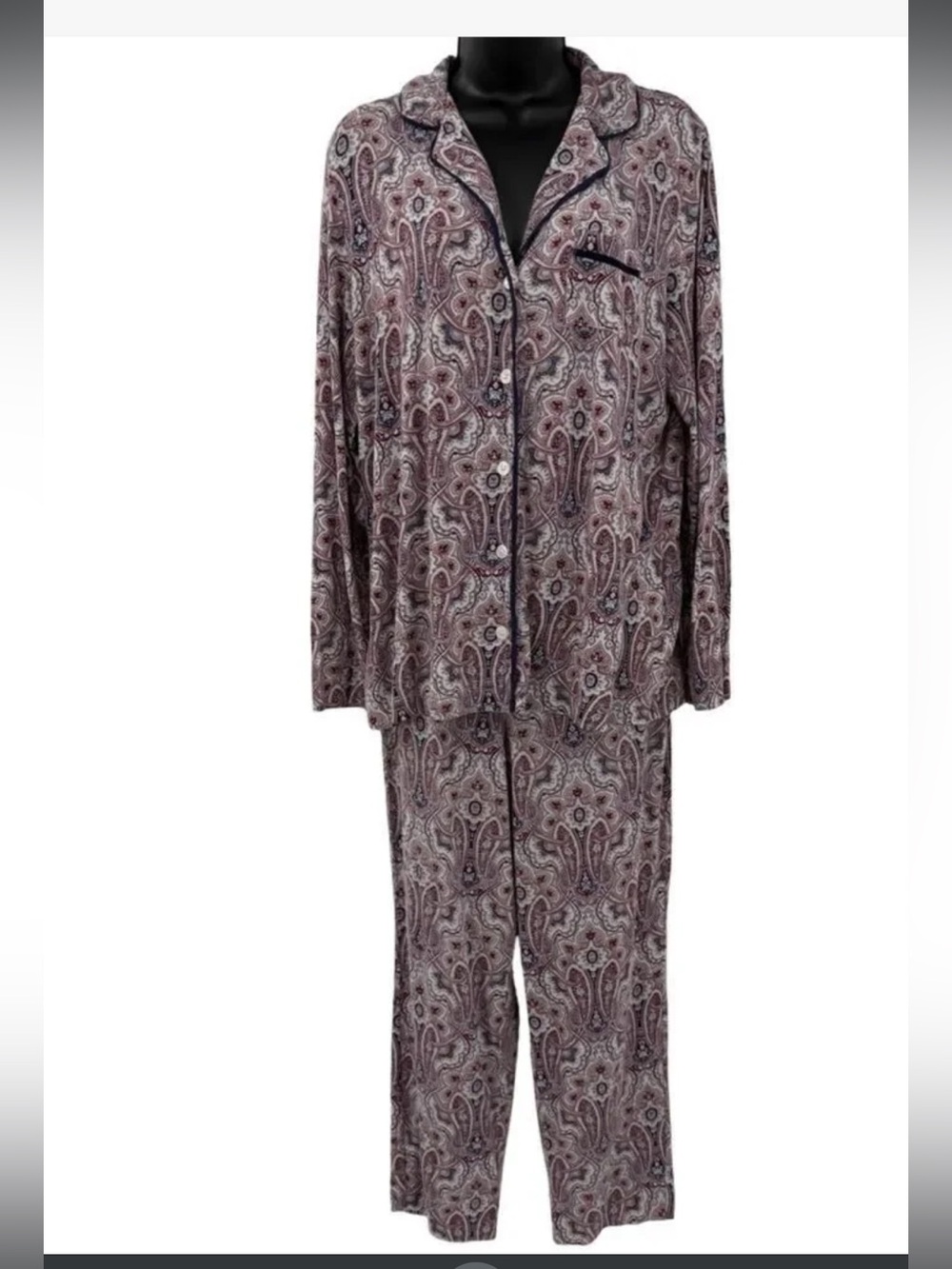Soma Women’s Burgundy Paisley 2-Piece Long Sleeve & Pants Knit Pajamas Large